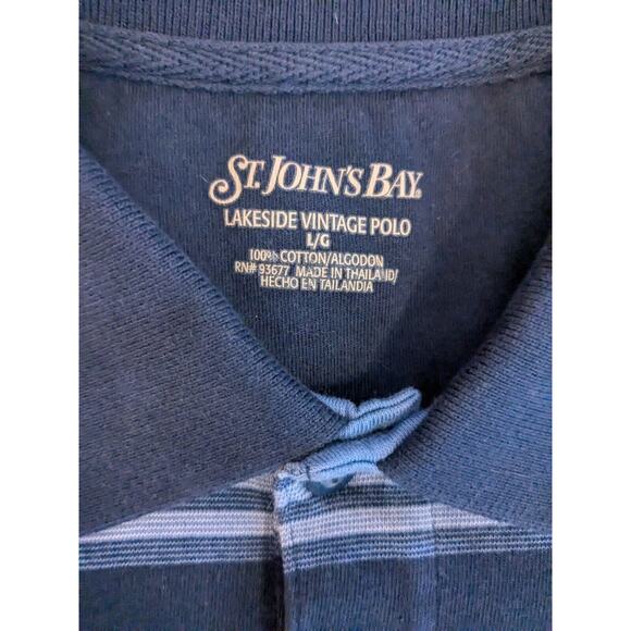 St. John's Bay Men's Polo Striped Navy Blue 3 Button 100% Cotton Size L - Picture 5 of 6
